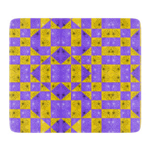Retro Boho Purple & Yellow Daisy Chequerboard Cutting Board