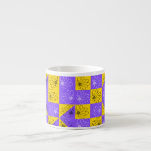 Retro Boho Purple & Yellow Daisy Chequerboard Espresso Cup