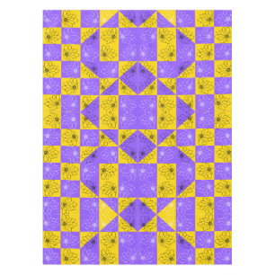 Retro Boho Purple & Yellow Daisy Chequerboard Tablecloth