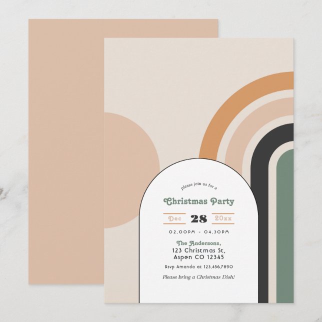 Retro Boho Rainbow Arch Christmas Party Invitation (Front/Back)
