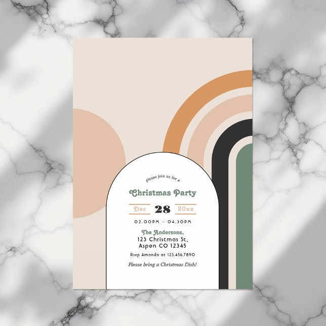 Retro Boho Rainbow Arch Christmas Party Invitation (Retro Boho Rainbow Arch Christmas Party Invitation)