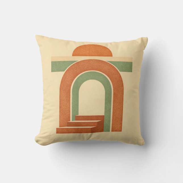 Retro Boho Rainbow Arch Minimalist Design Cushion (Front)