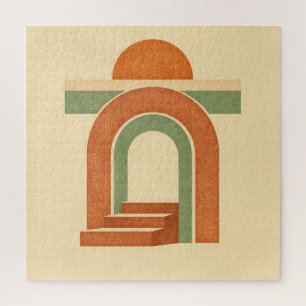 Retro Boho Rainbow Arch Minimalist Design Jigsaw Puzzle