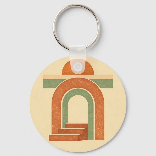 Retro Boho Rainbow Arch Minimalist Design Key Ring (Front)