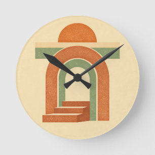 Retro Boho Rainbow Arch Minimalist Design Round Clock