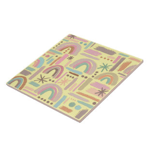 Retro Boho Rainbow Decorative Ceramic Tile