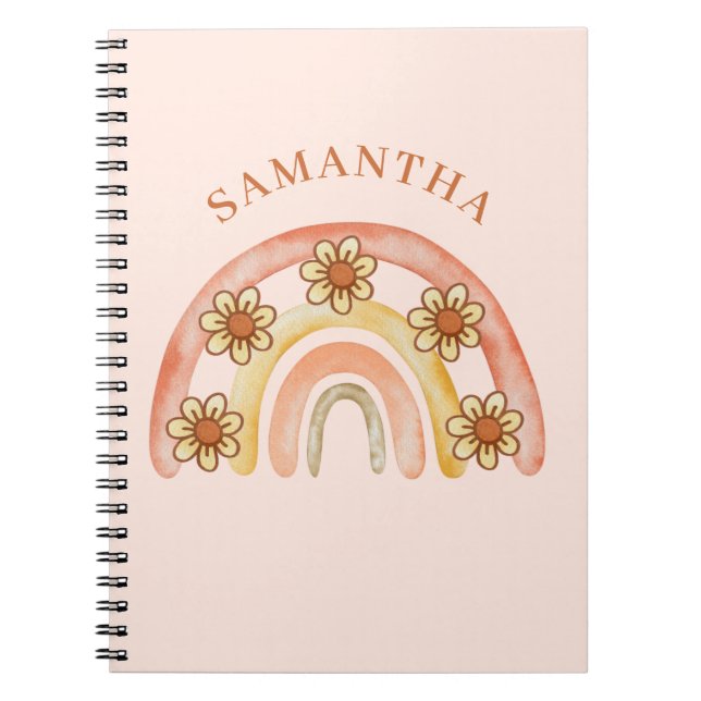 Retro Boho Rainbow Name Spiral Photo Notebook (Front)