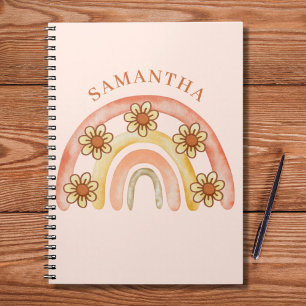 Retro Boho Rainbow Name Spiral Photo Notebook