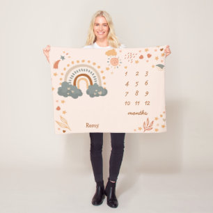 Retro Boho Rainbow Rust Baby Milestone Months Fleece Blanket