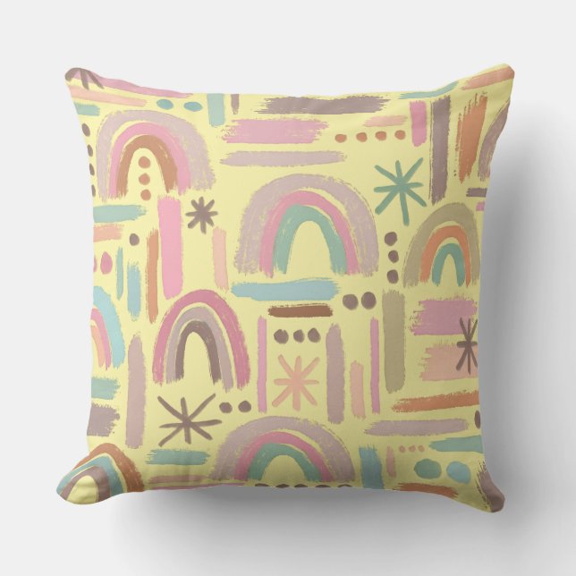 Retro Boho Rainbow Throw Pillow (Front)