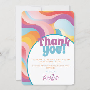 Retro Boho Rainbow Wave Thank You Card