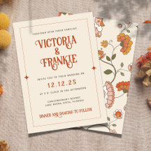 Retro Boho Red Pink Yellow Floral Pattern Wedding