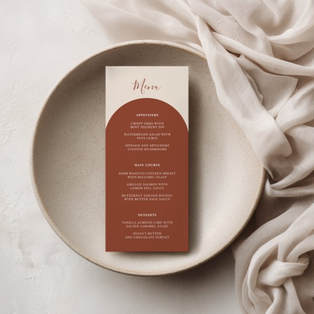 Retro Boho Rustic Terracotta Arches Wedding Dinner Menu (Creator Uploaded)