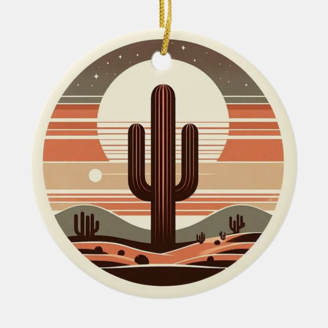 Retro Boho Saguaro Cactus Desert Sunset Ornament (Front)