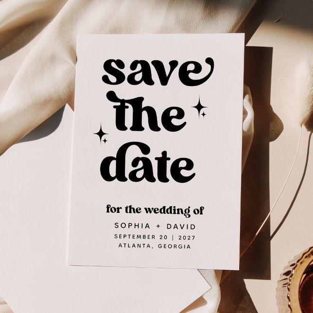 Retro Boho Save the Date Black And White Cards (Creator Uploaded)