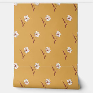 Retro Boho Scattered Wildflower Daisy Pattern Wallpaper