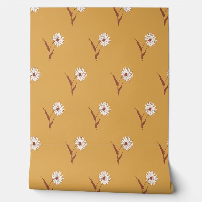 Retro Boho Scattered Wildflower Daisy Pattern  Wallpaper (Unrolling)