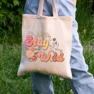 Retro Boho Stay Wild, Floral Wildflower Aesthetic Tote Bag