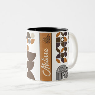 retro boho style colourful geometric pattern Two-Tone coffee mug