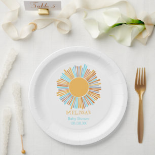 Retro boho sun here comes the sun paper plate