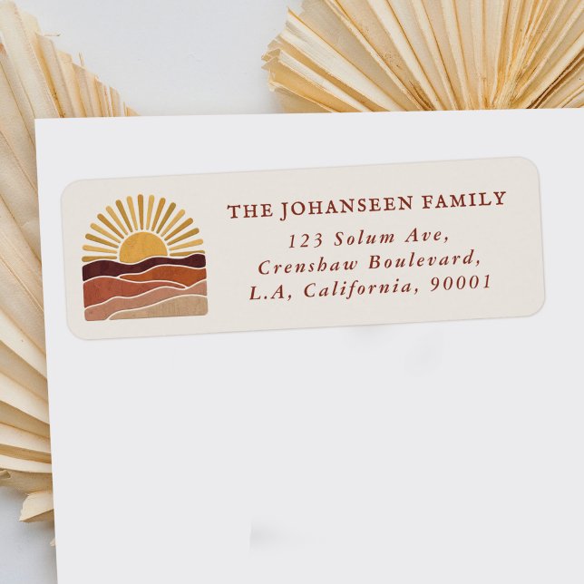 Retro Boho Sun Landscape Sunset Return Address Label (Creator Uploaded)