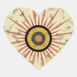 Retro Boho Sunburst Design Heart Sticker