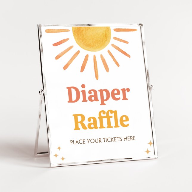 Retro Boho Sunshine Baby Shower Diaper Raffle Poster (Boy Boho Sunshine Baby Shower Diaper Raffle Sign)