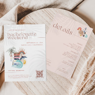Retro Boho Surf Summer   Bachelorette Weekend Invitation