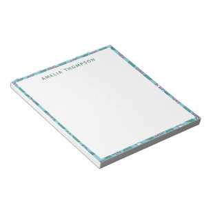 Retro Boho Teal Floral Motif Pattern Personalised Notepad