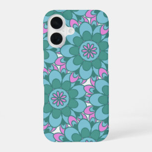 Retro Boho Teal Mandala Flower Pattern iPhone 16 Case