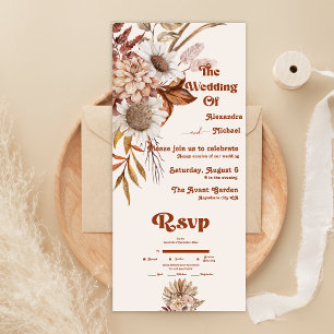 Retro Boho Terracotta Burnt Orange Wedding All In One Invitation