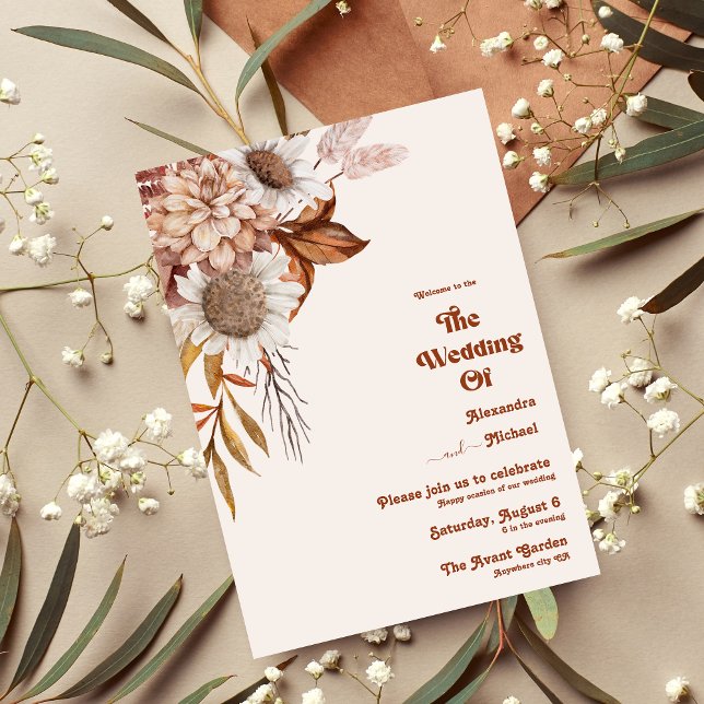 Retro Boho Terracotta Burnt Orange Wedding  Invita Invitation (Creator Uploaded)