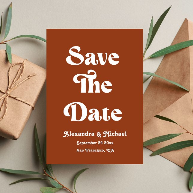 Retro Boho Terracotta Burnt Orange Wedding Save The Date (Creator Uploaded)