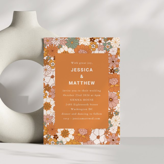 Retro Boho Terracotta Floral All In One Wedding Invitation (Creator Uploaded)