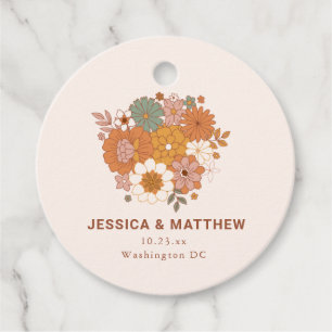 Retro Boho Terracotta Floral Custom Names Wedding  Favour Tags