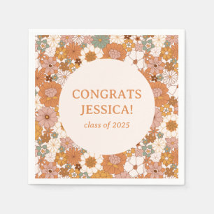 Retro Boho Terracotta Floral Cute Graduation Party Napkin