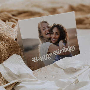 Retro Boho Text and Photo   Happy Birthday Card