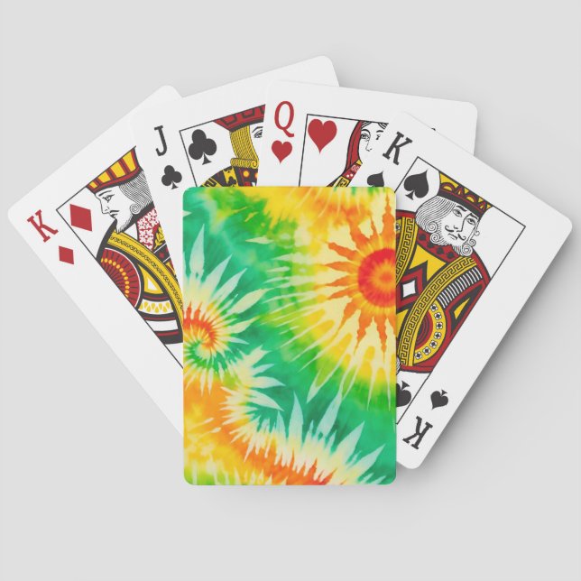 Retro Boho Tie Dye Orange and Green Playing Cards (Back)