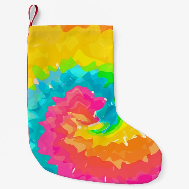 retro boho tie dye small christmas stocking (Front)