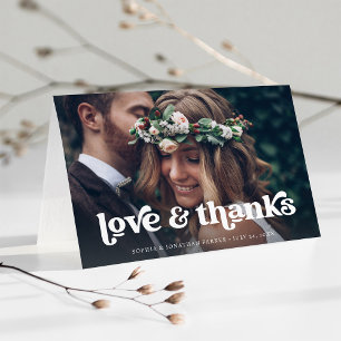 Retro Boho Typography and Photo Wedding Thank You Card