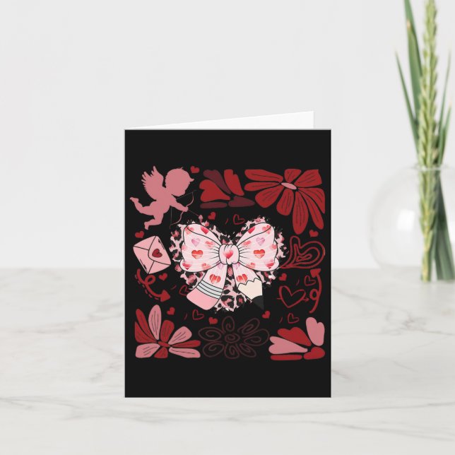 Retro Boho Valentine Pencil Bow Teaching Is A Work Card (Front)