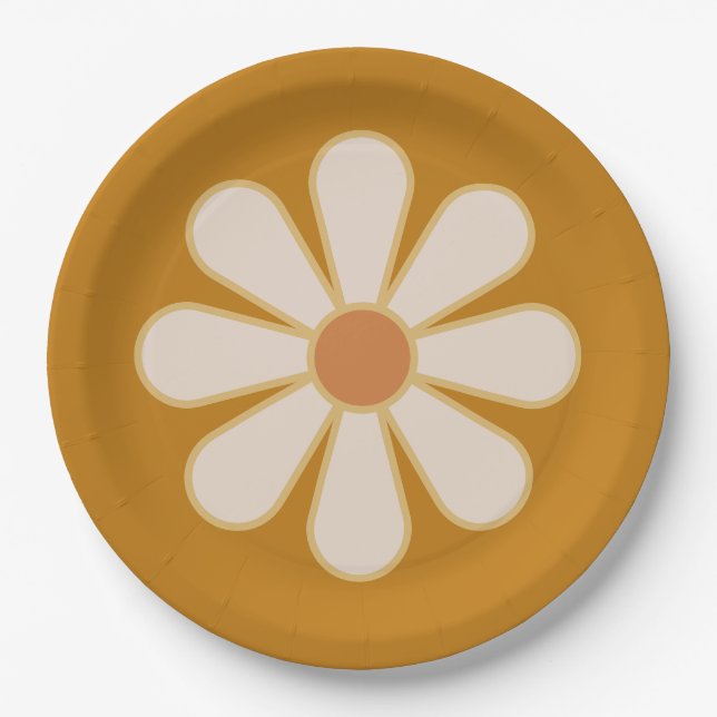 Retro Boho Vintage Daisy Paper Plates (Front)