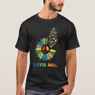 Retro Boho Vintage Heart Daisy Peace Sign Love Hip T-Shirt