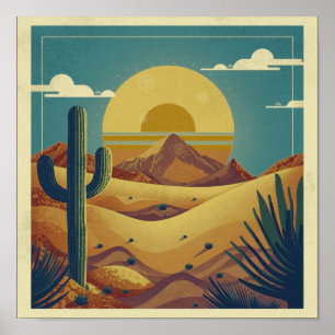 Retro Boho Vintage Style Desert Illustration Poster