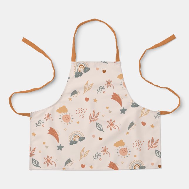 Retro Boho Watercolor Rainbow Neutral Apron (Front)