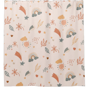 Retro Boho Watercolor Rainbow Neutral Shower Curtain