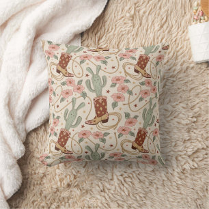 Retro Boho Western Desert Cactus & Floral Pattern Cushion