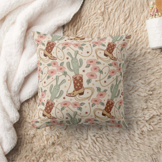 Retro Boho Western Desert Cactus & Floral Pattern Cushion