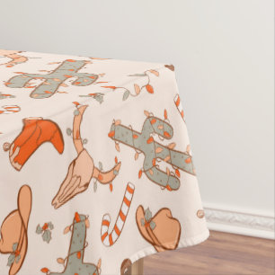Retro Boho Western Desert Cactus Pattern Christmas Tablecloth