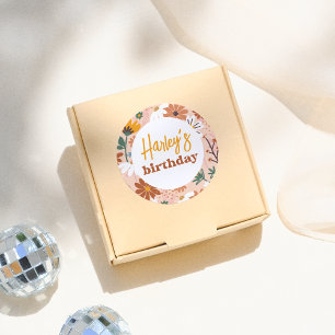 Retro Boho Wildflower Girl Birthday Party Classic Round Sticker
